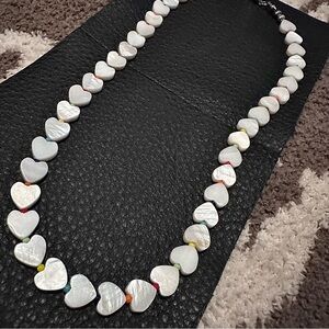 Heart-Shaped White Mother Of Pearl and Multicolor Glass Spacer Necklace